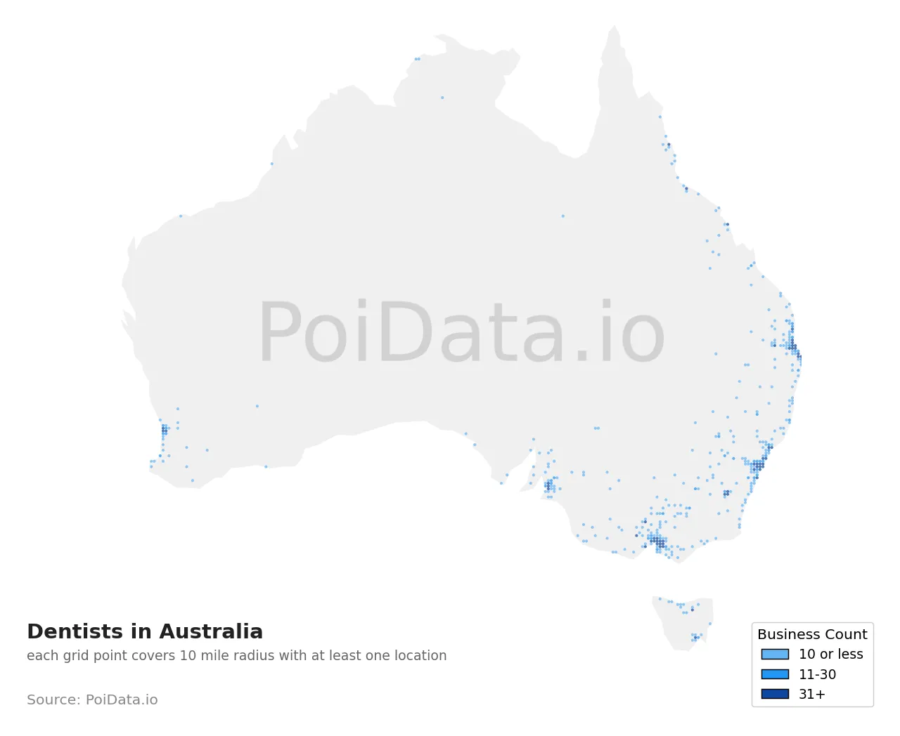 Dentist density map for Australia