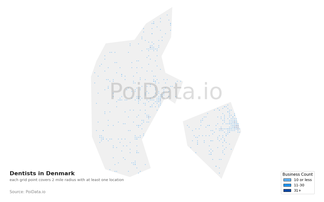 Dentist density map for Denmark