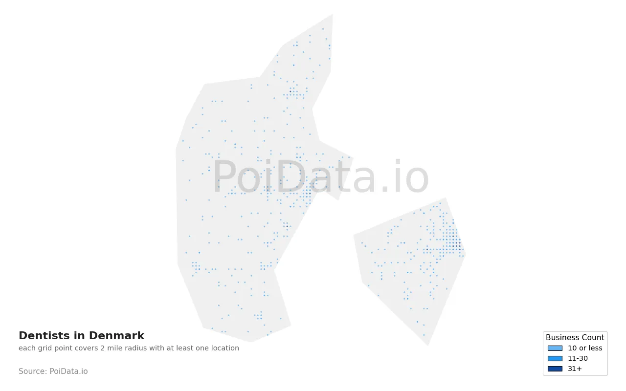 Dentist density map for Denmark