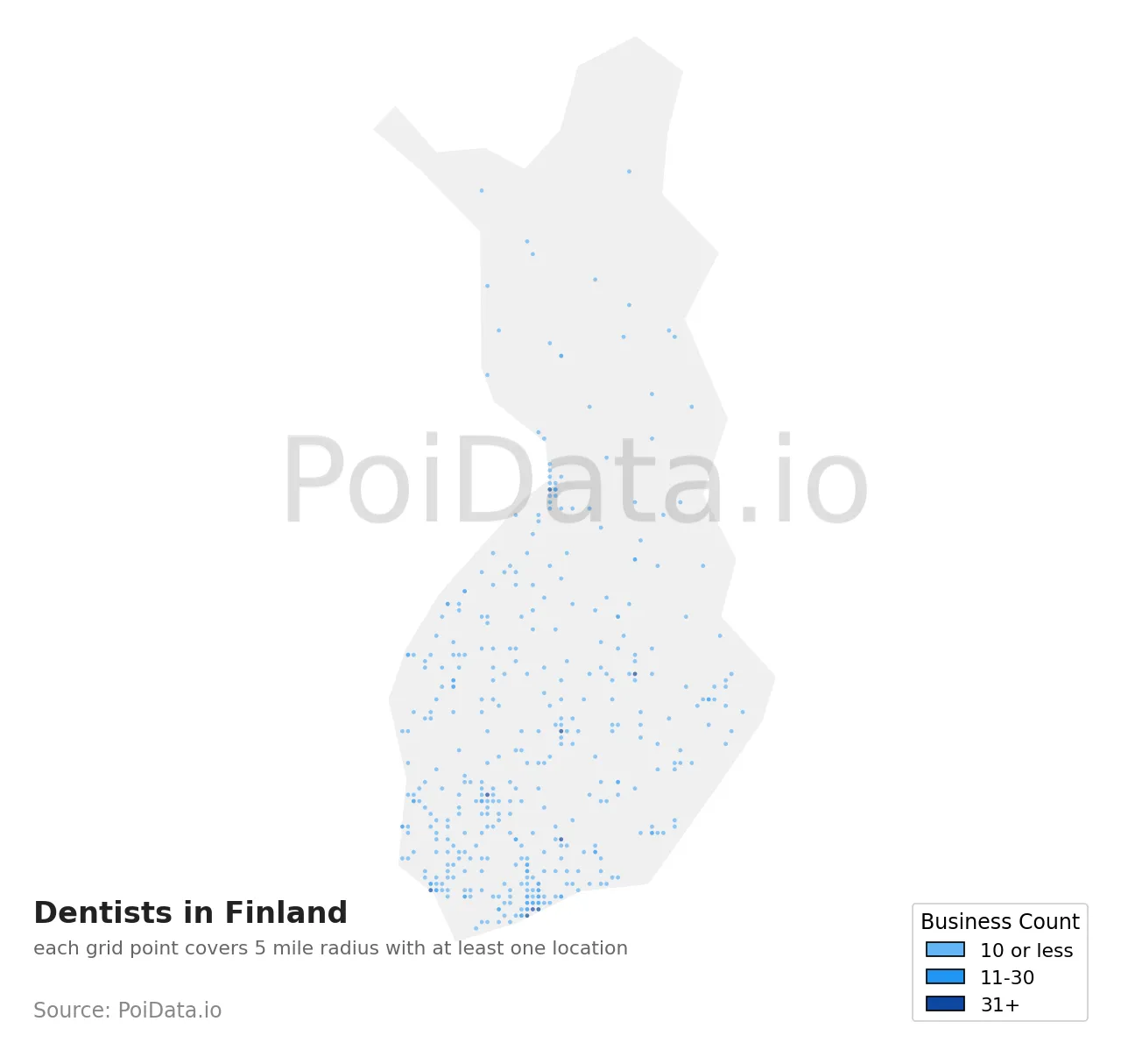 Dentist density map for Finland
