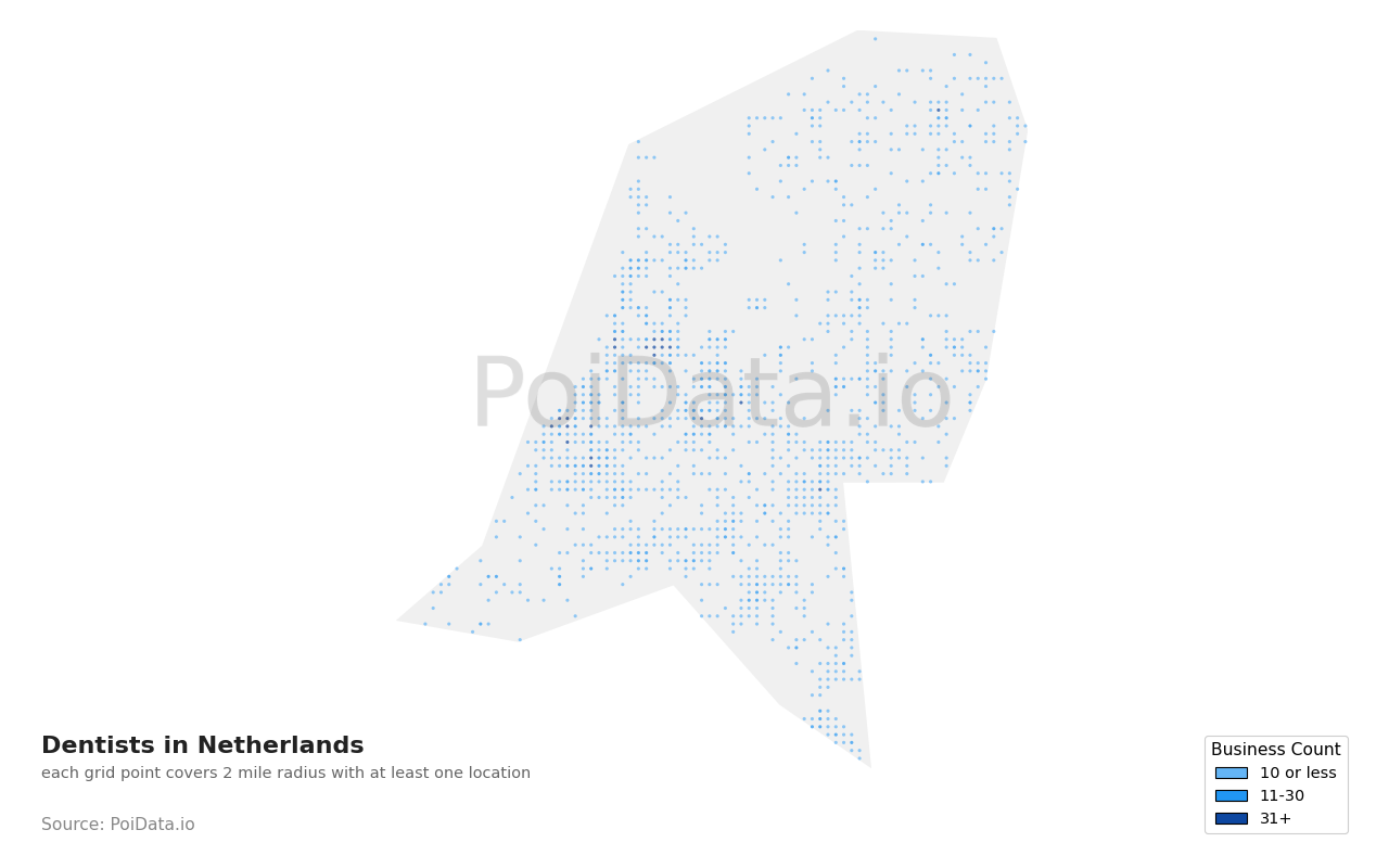 Dentist density map for Netherlands