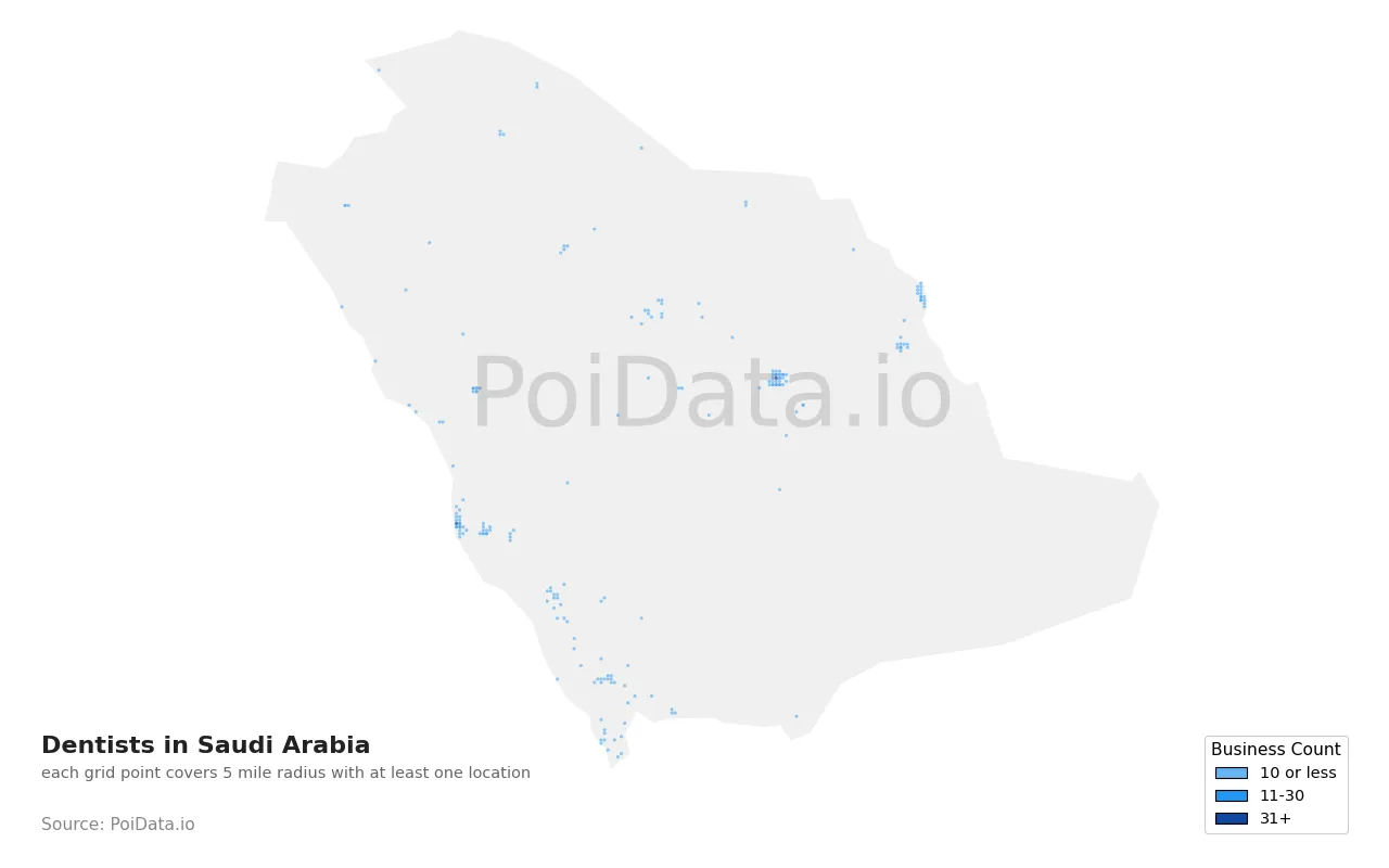 Dentist density map for Saudi Arabia