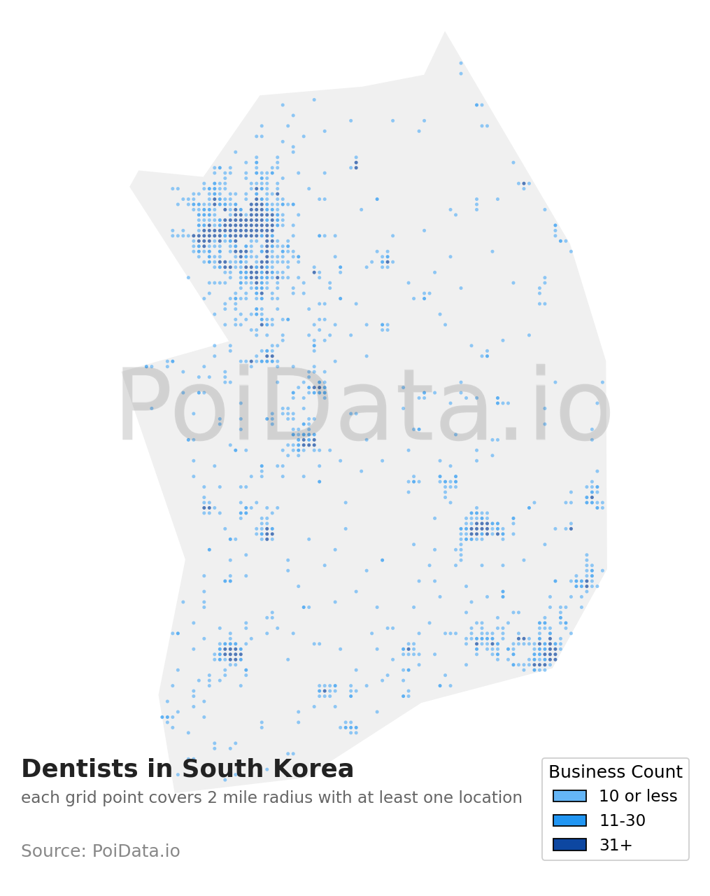Dentist density map for South Korea