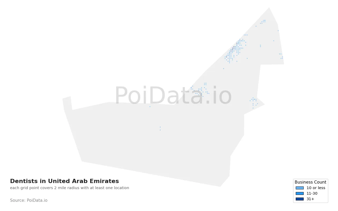 Dentist density map for United Arab Emirates
