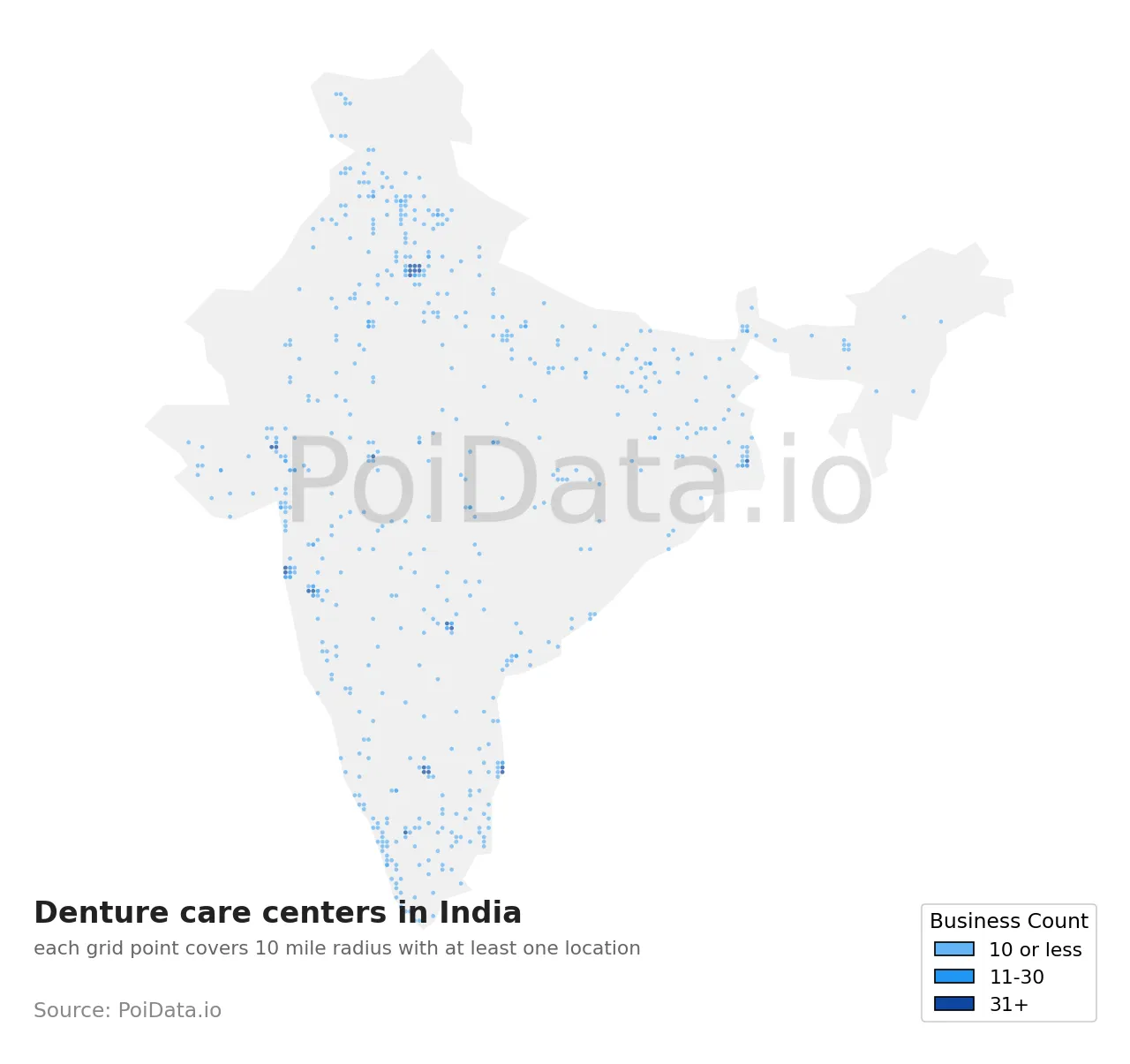 Denture care center density map for India