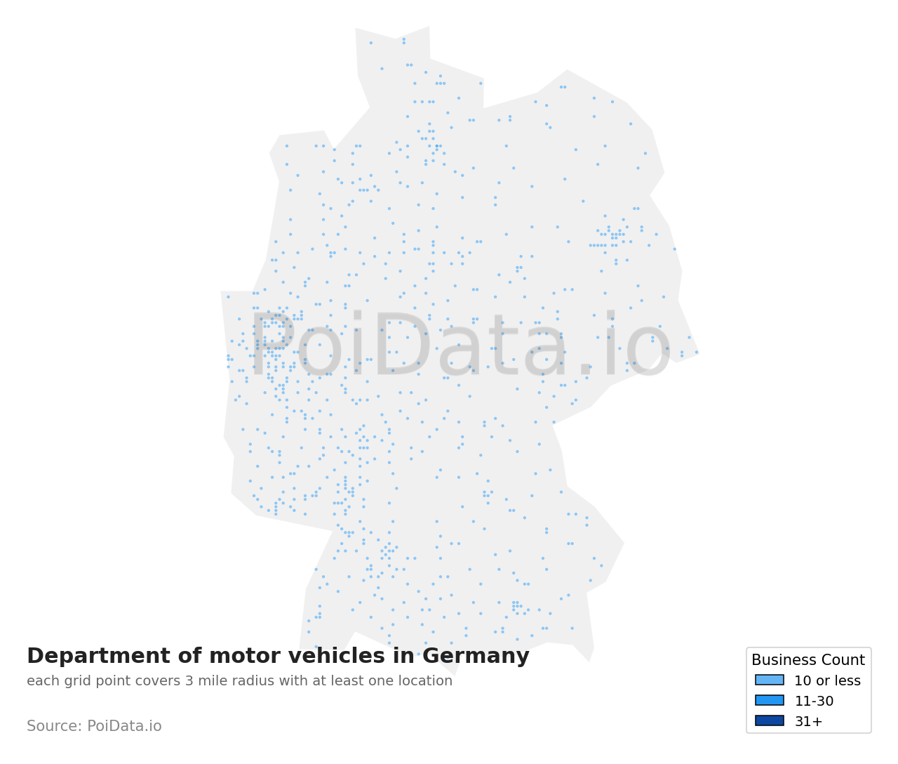 Department of motor vehicles density map for Germany