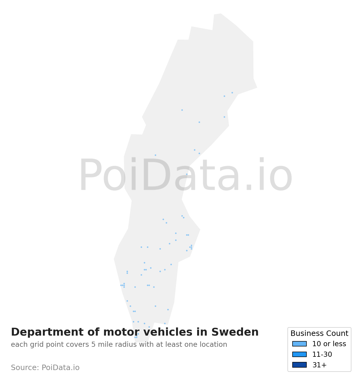 Department of motor vehicles density map for Sweden