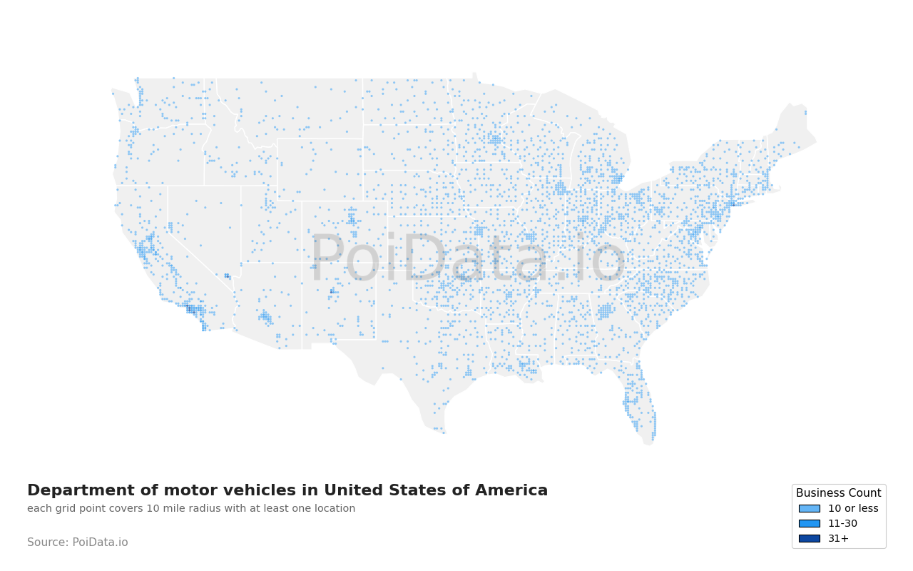 Department of motor vehicles density map for United States
