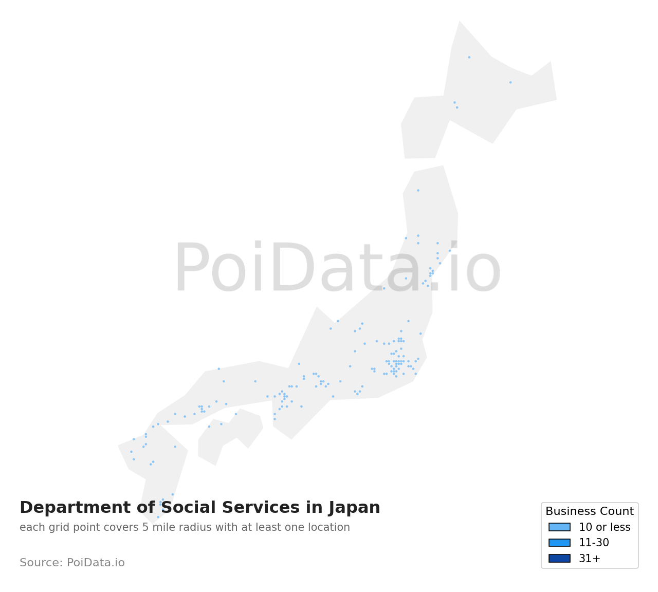 Department of Social Services density map for Japan