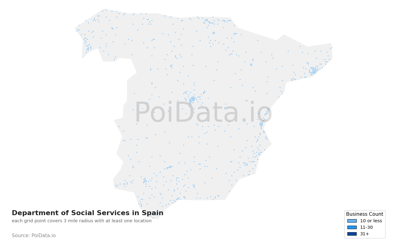 Department of Social Services density map for Spain