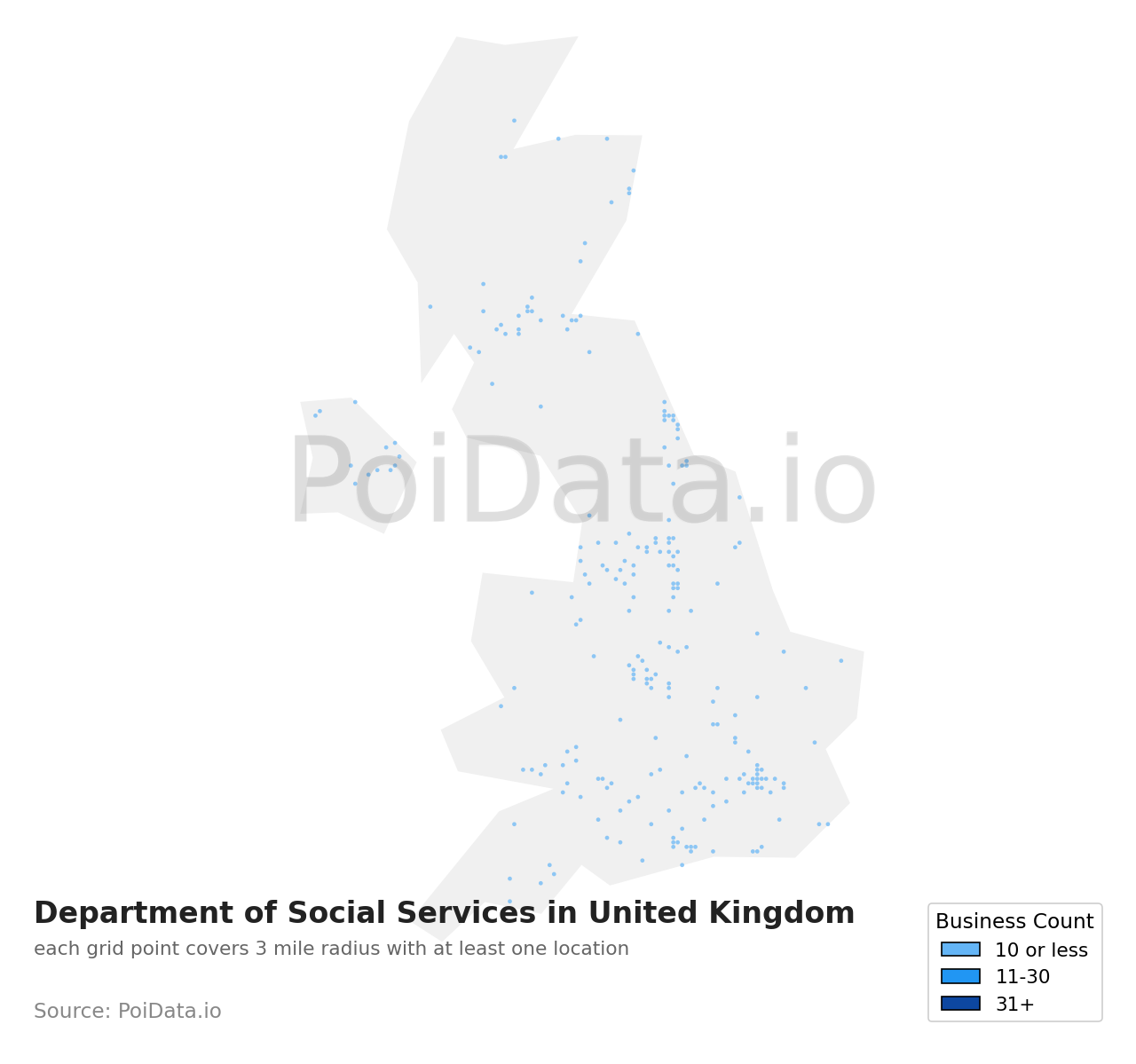 Department of Social Services density map for United Kingdom