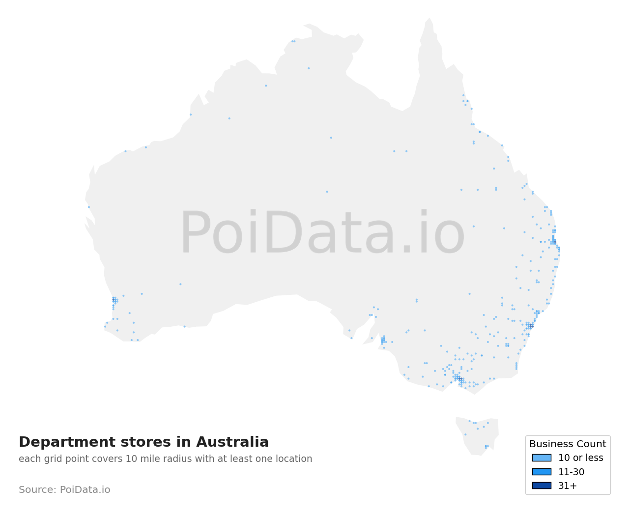 Department store density map for Australia