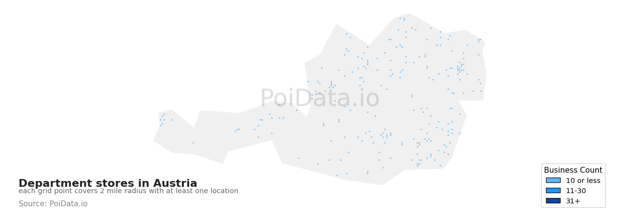 Department store density map for Austria