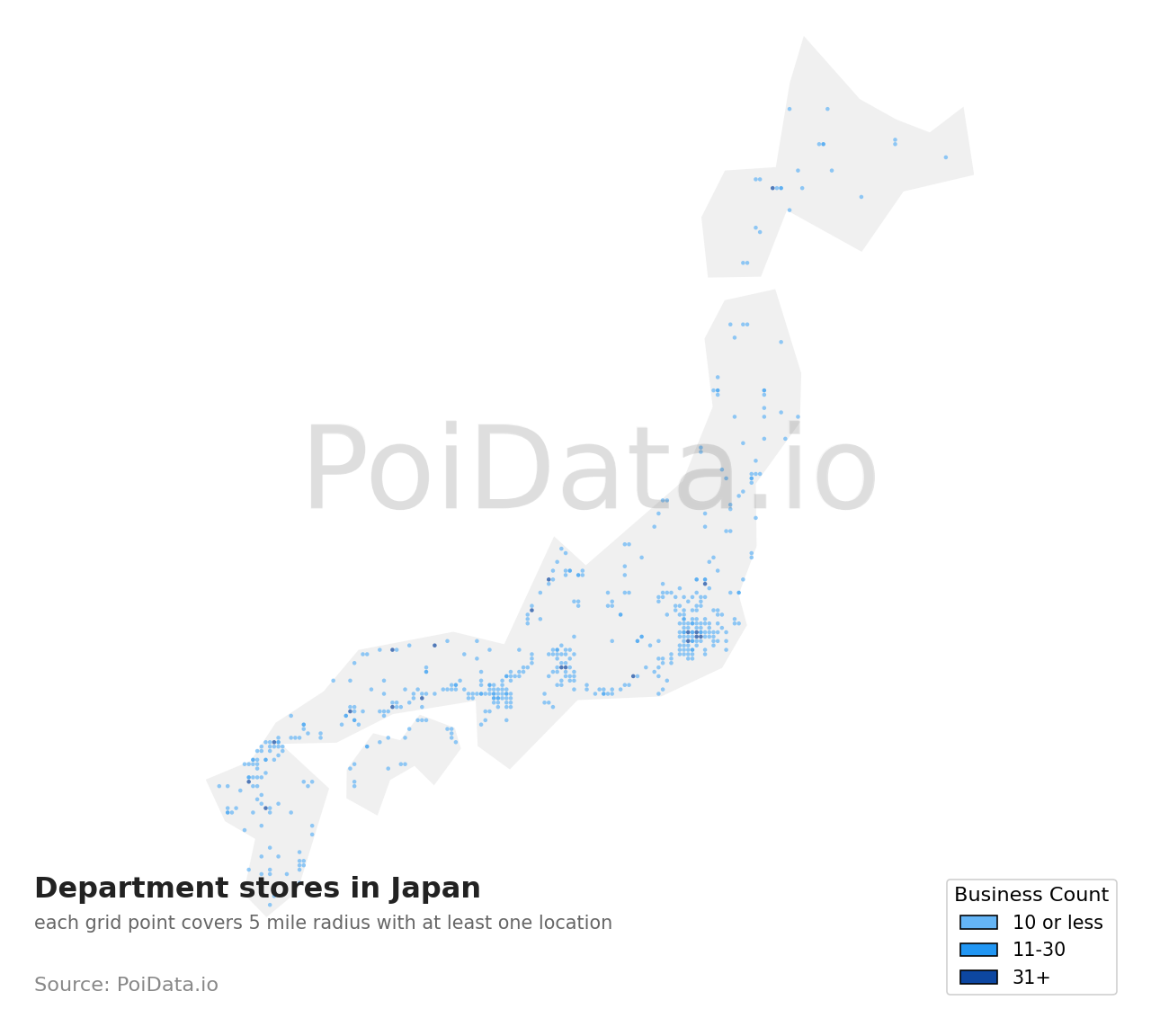 Department store density map for Japan