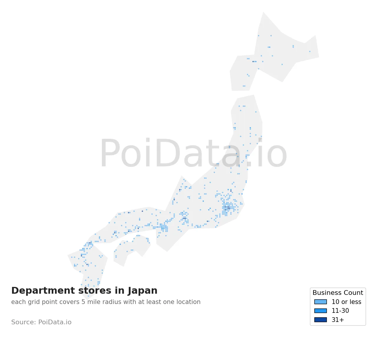 Department store density map for Japan