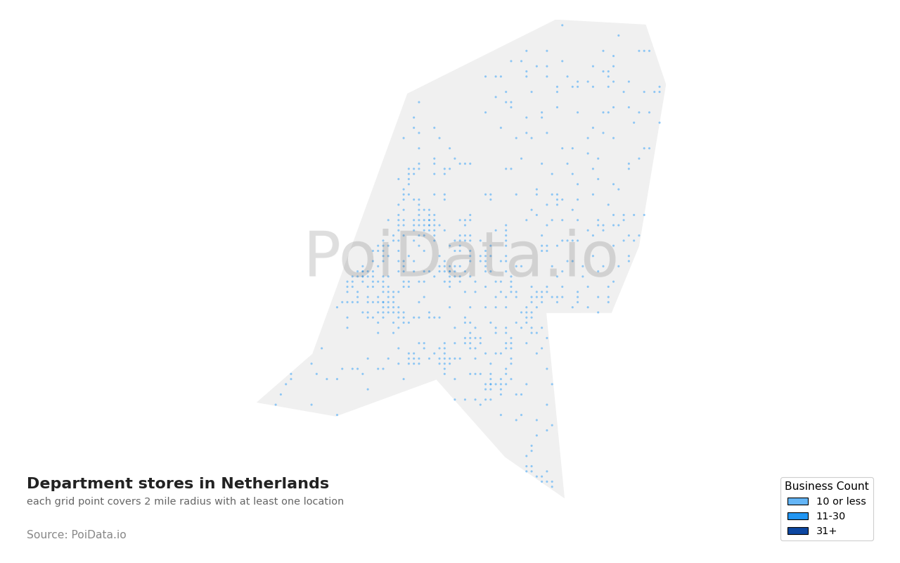 Department store density map for Netherlands