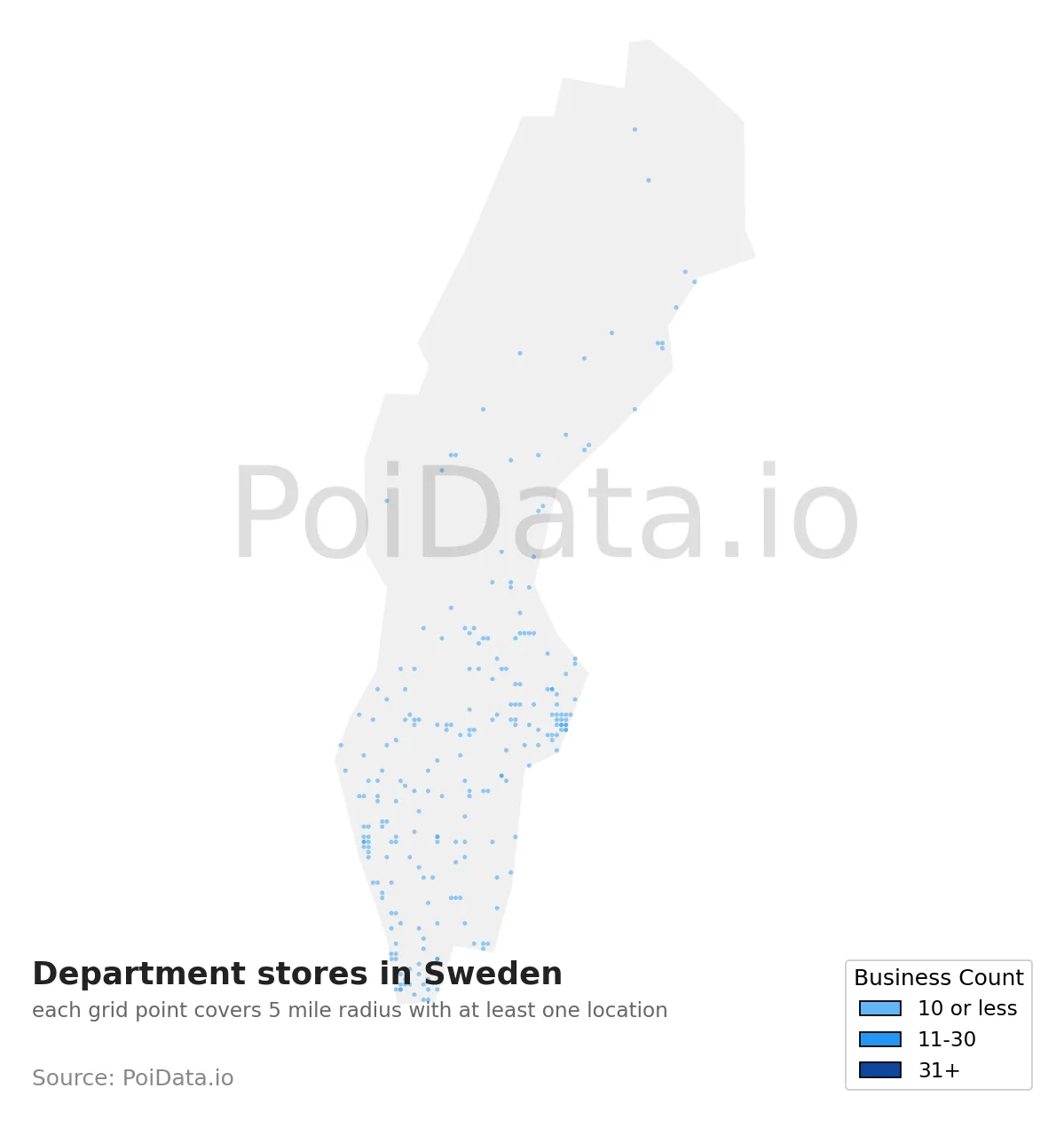 Department store density map for Sweden