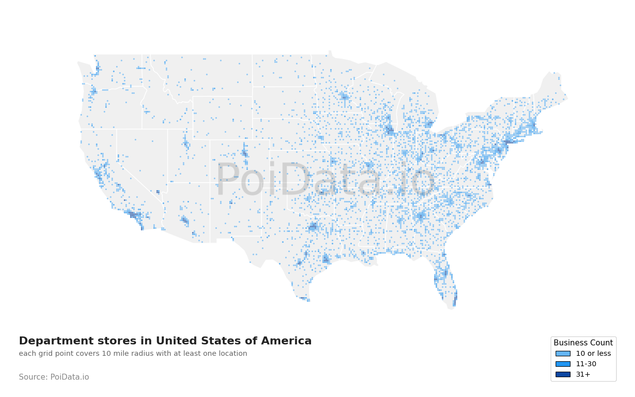 Department store density map for Michigan, United States