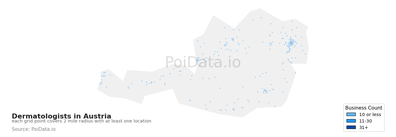 Dermatologist density map for Austria