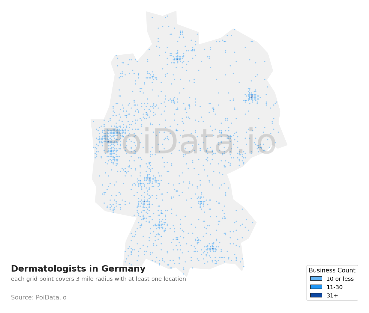Dermatologist density map for Germany