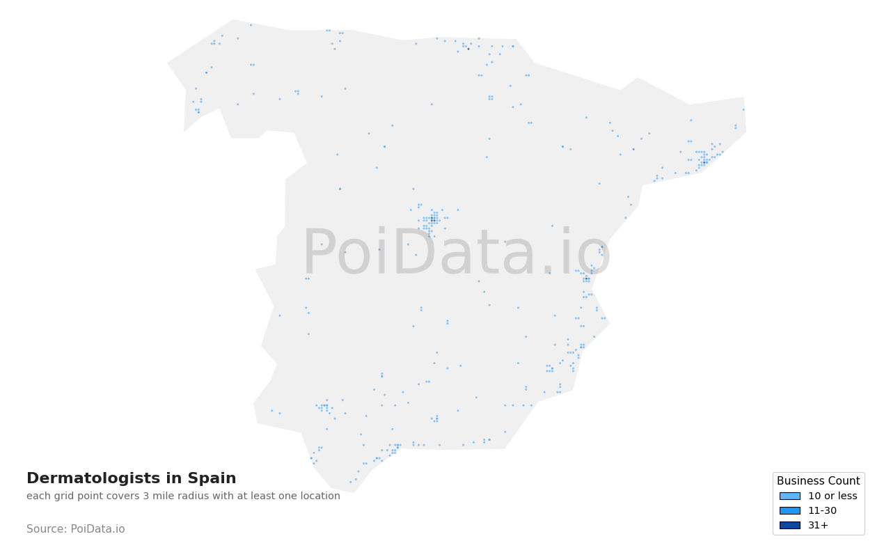 Dermatologist density map for Spain