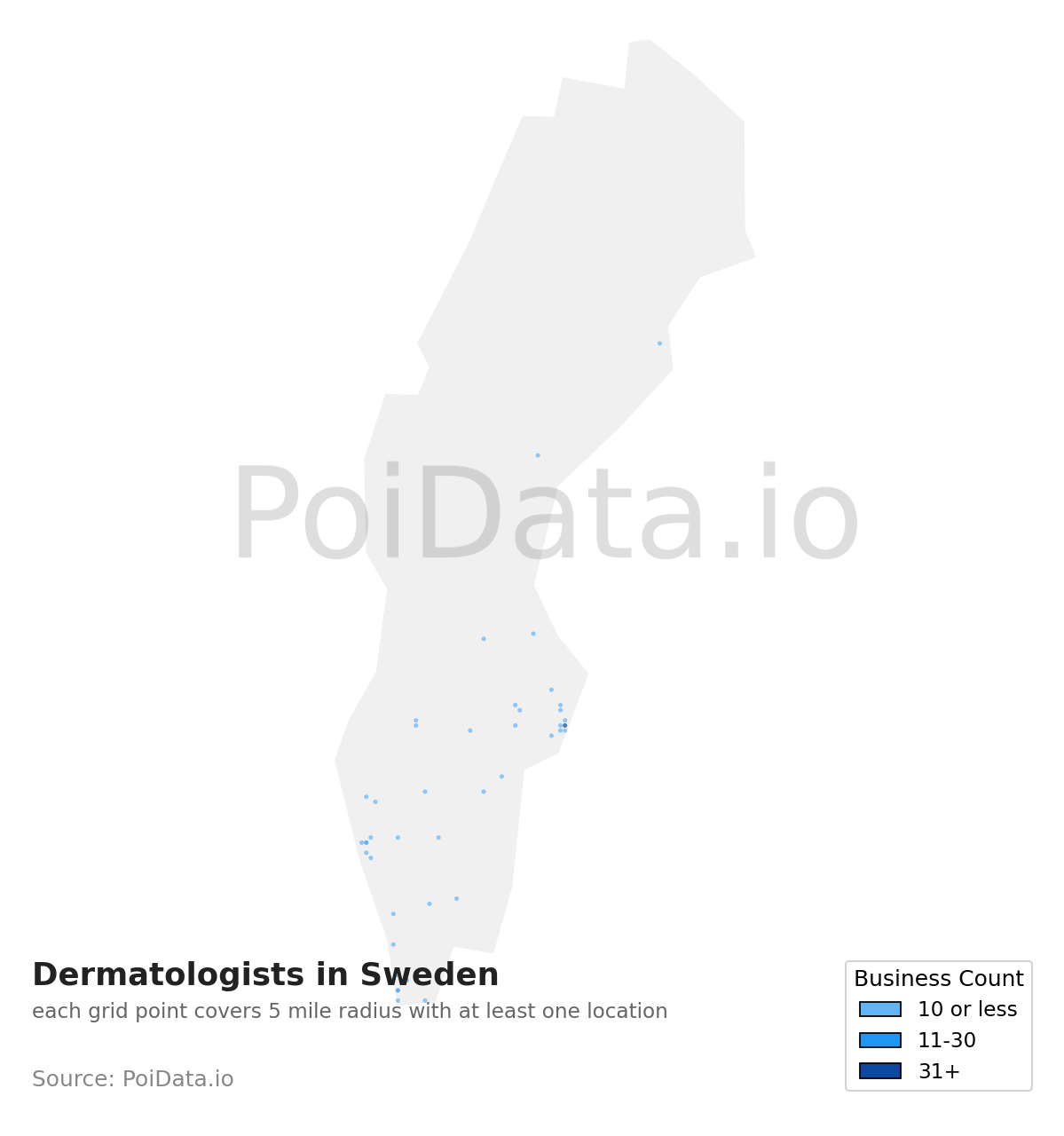 Dermatologist density map for Sweden