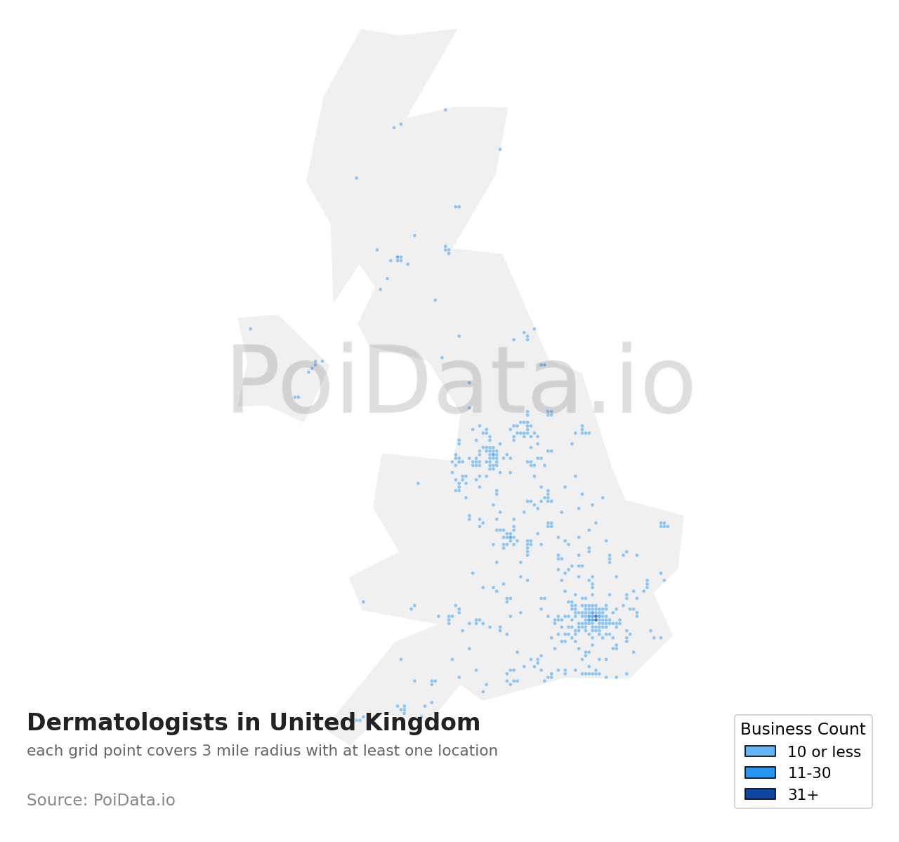 Dermatologist density map for United Kingdom