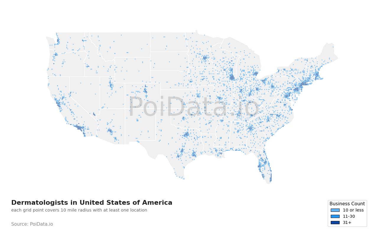 Dermatologist density map for Illinois, United States