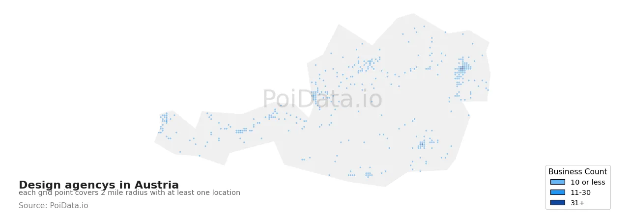 Design agency density map for Austria