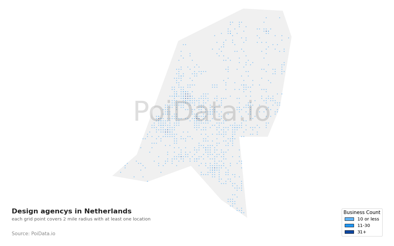 Design agency density map for Netherlands