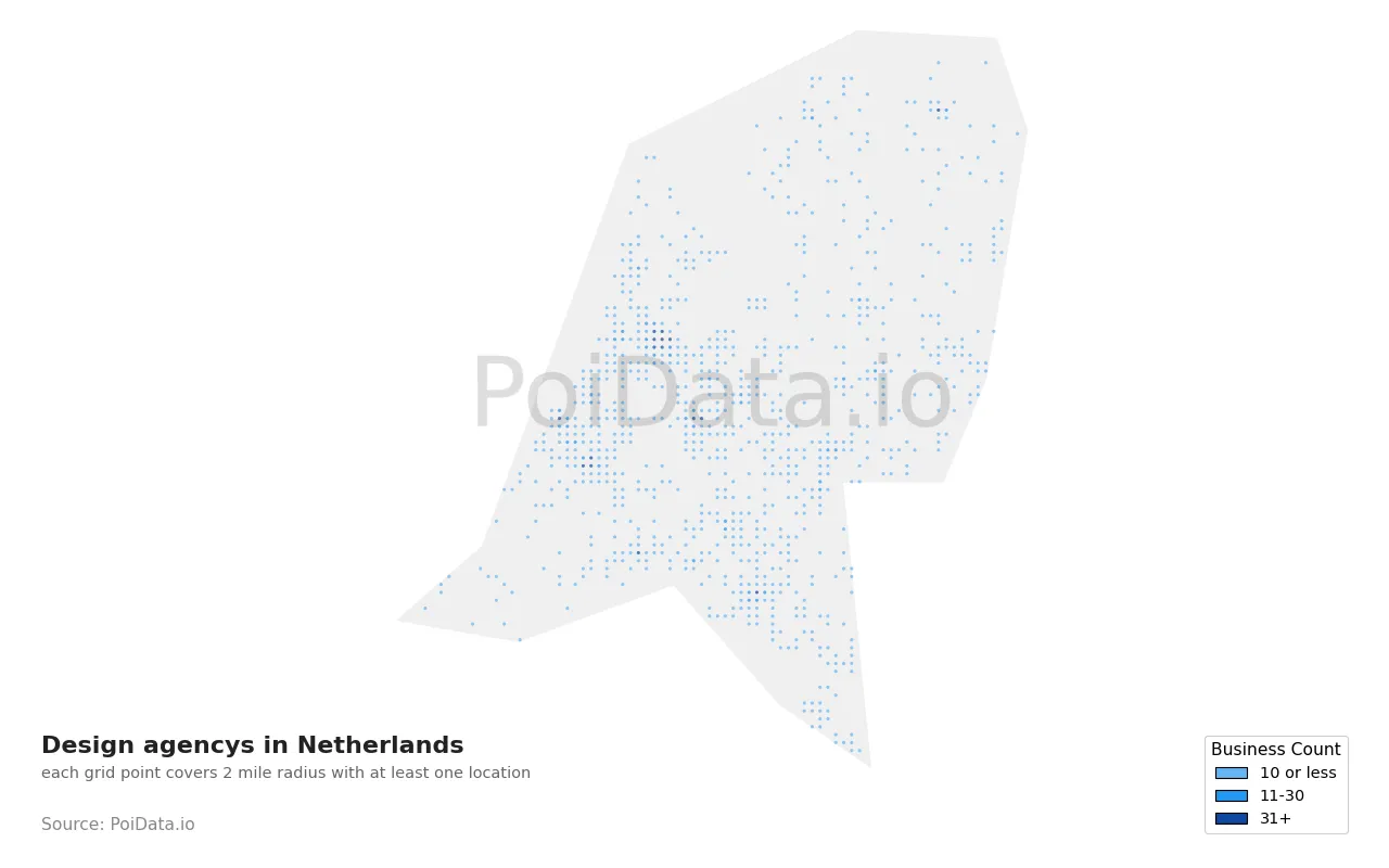Design agency density map for Netherlands
