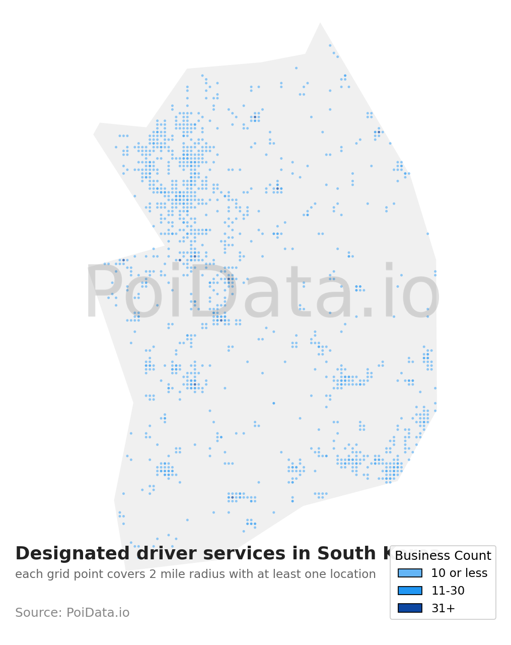 Designated driver service density map for South Korea