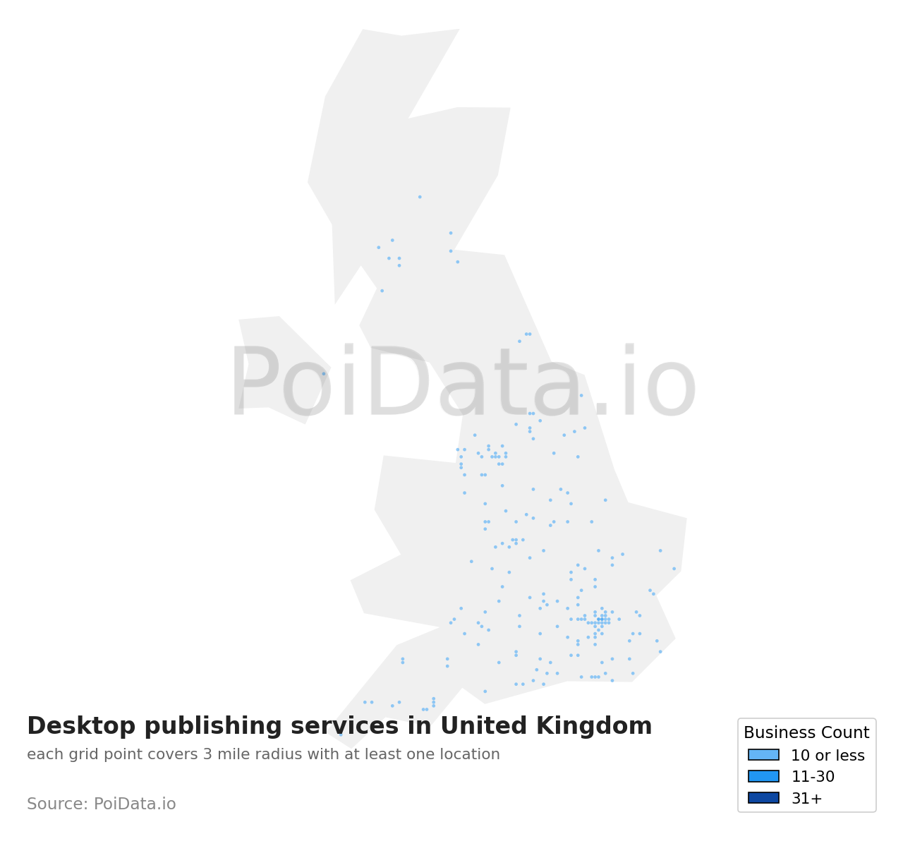Desktop publishing service density map for United Kingdom