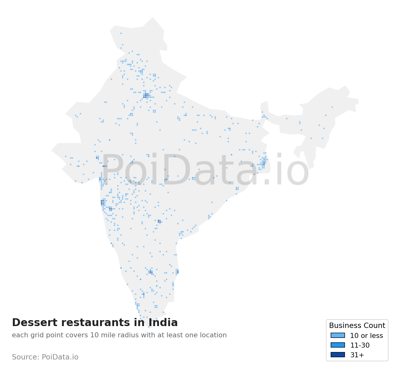 Dessert restaurant density map for India