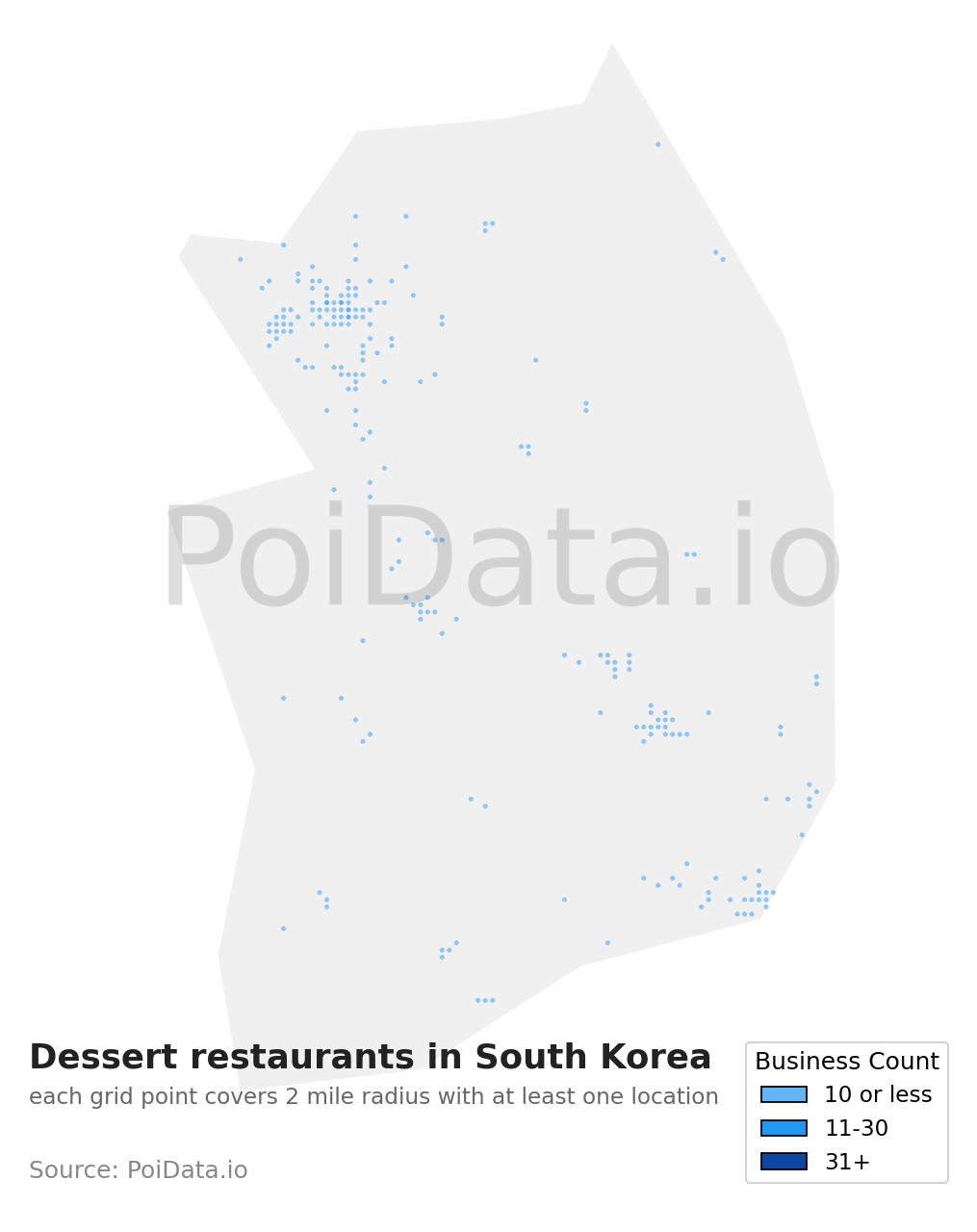 Dessert restaurant density map for South Korea