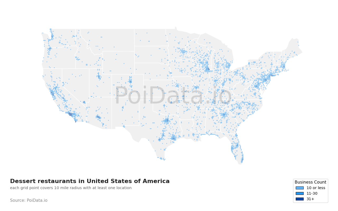 Dessert restaurant density map for New York, United States