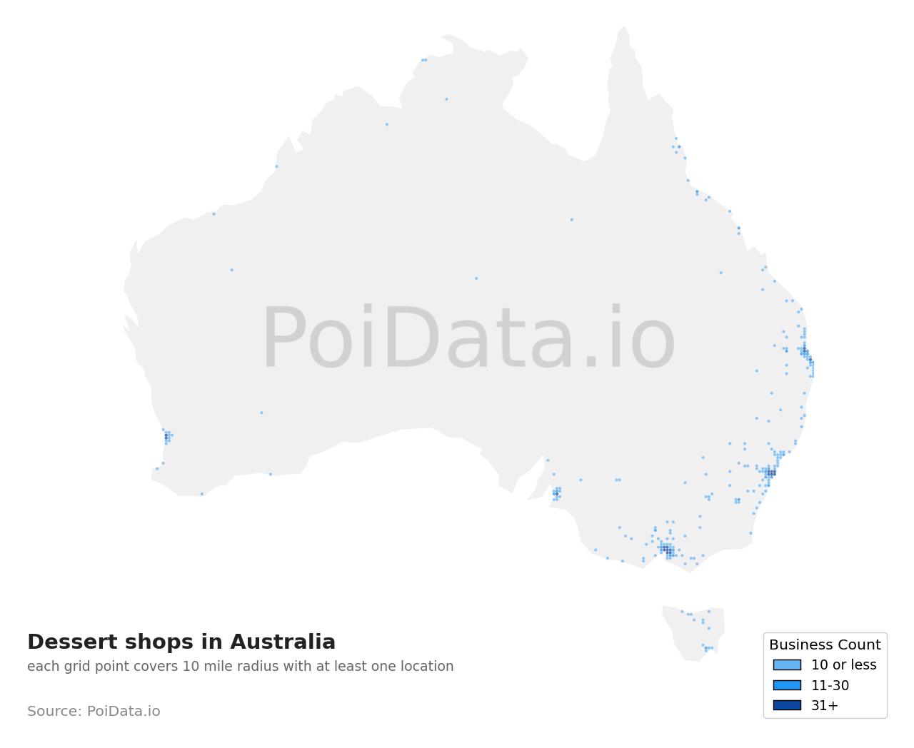Dessert shop density map for Australia