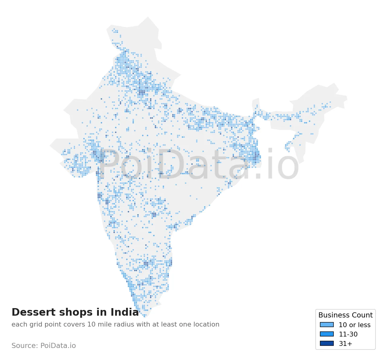 Dessert shop density map for India