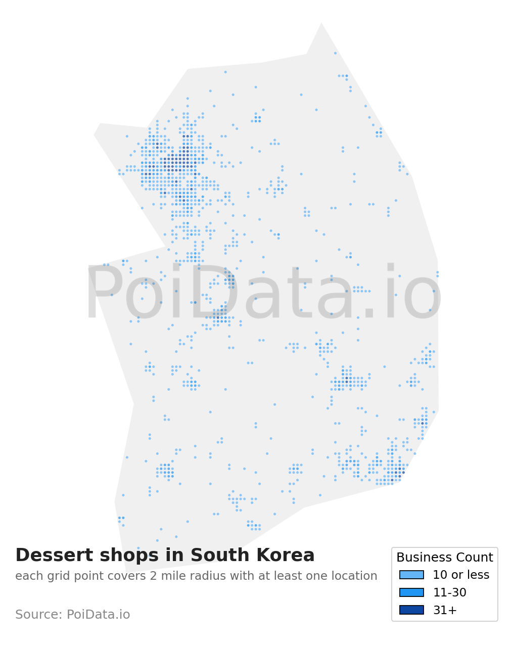 Dessert shop density map for South Korea