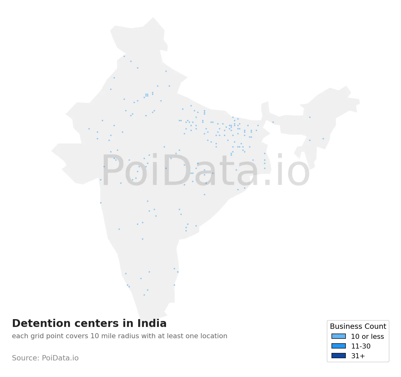 Detention center density map for India