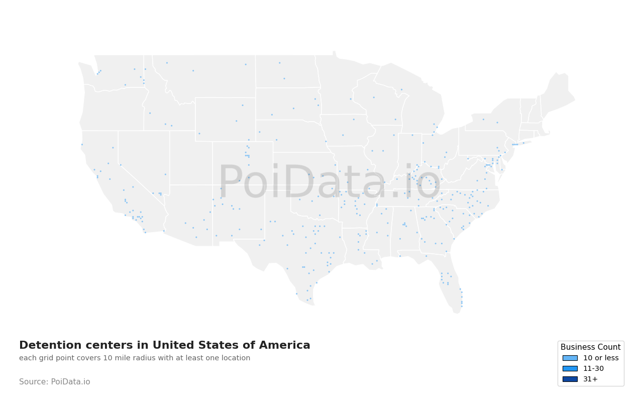 Detention center density map for Louisiana, United States