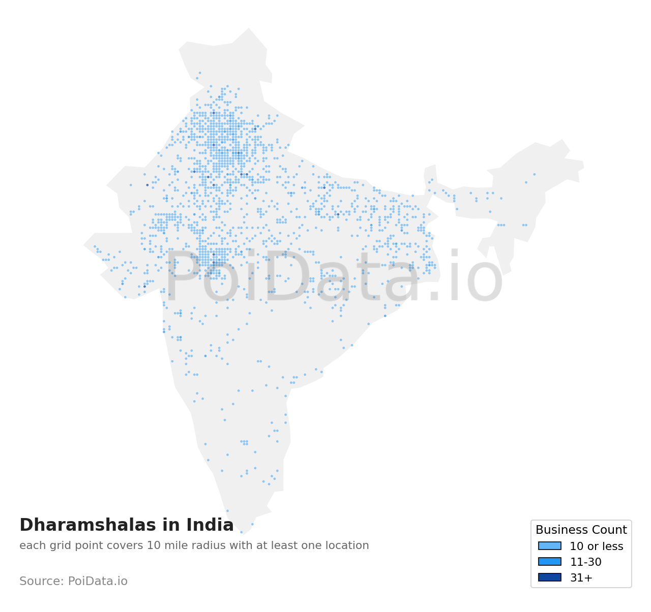 Dharamshala density map for India