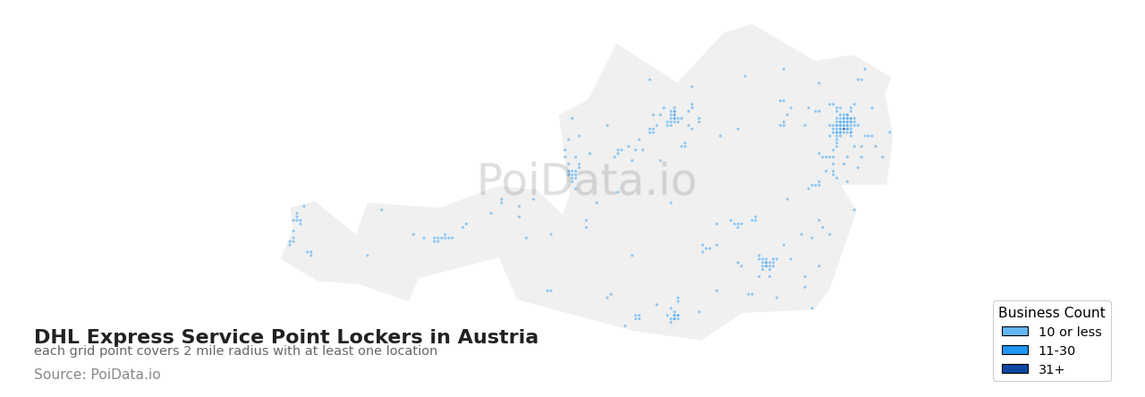 DHL Express Service Point Locker density map for Austria