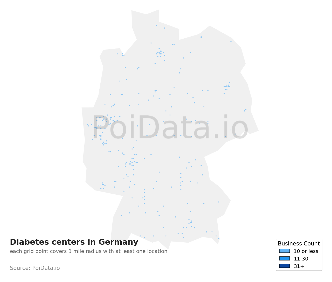 Diabetes center density map for Germany