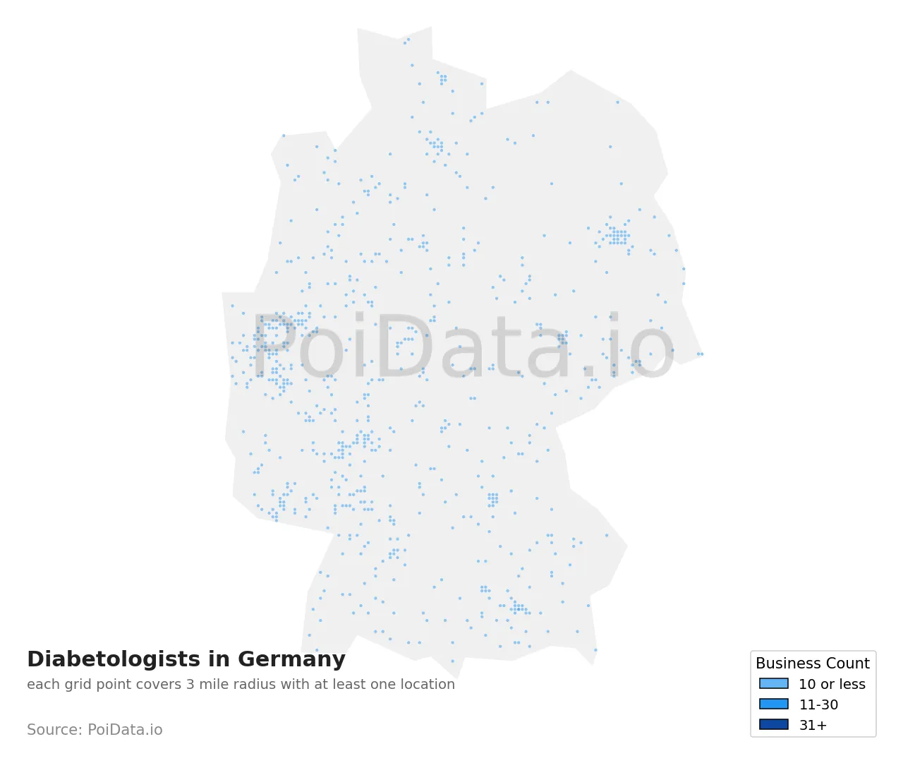 Diabetologist density map for Germany