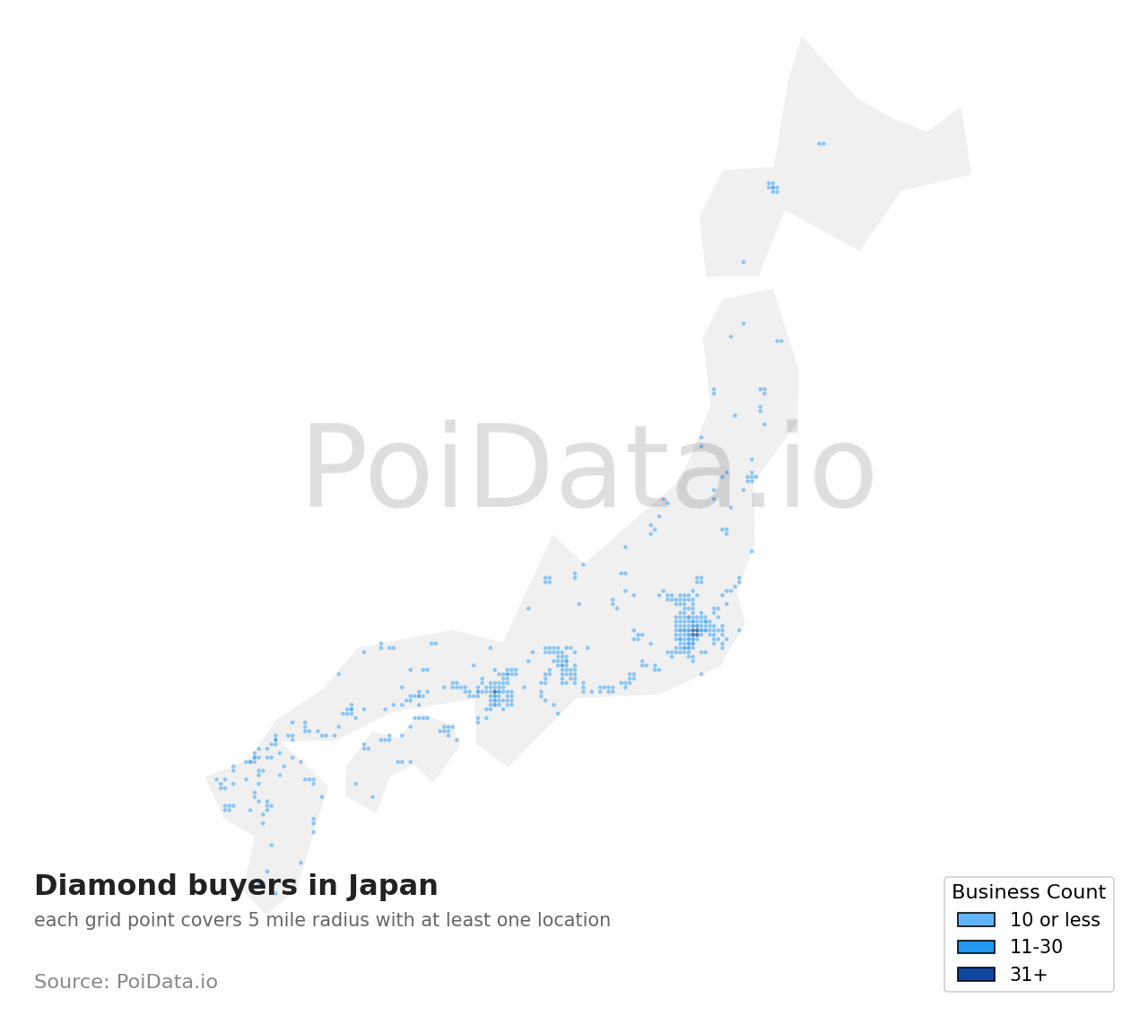 Diamond buyer density map for Japan