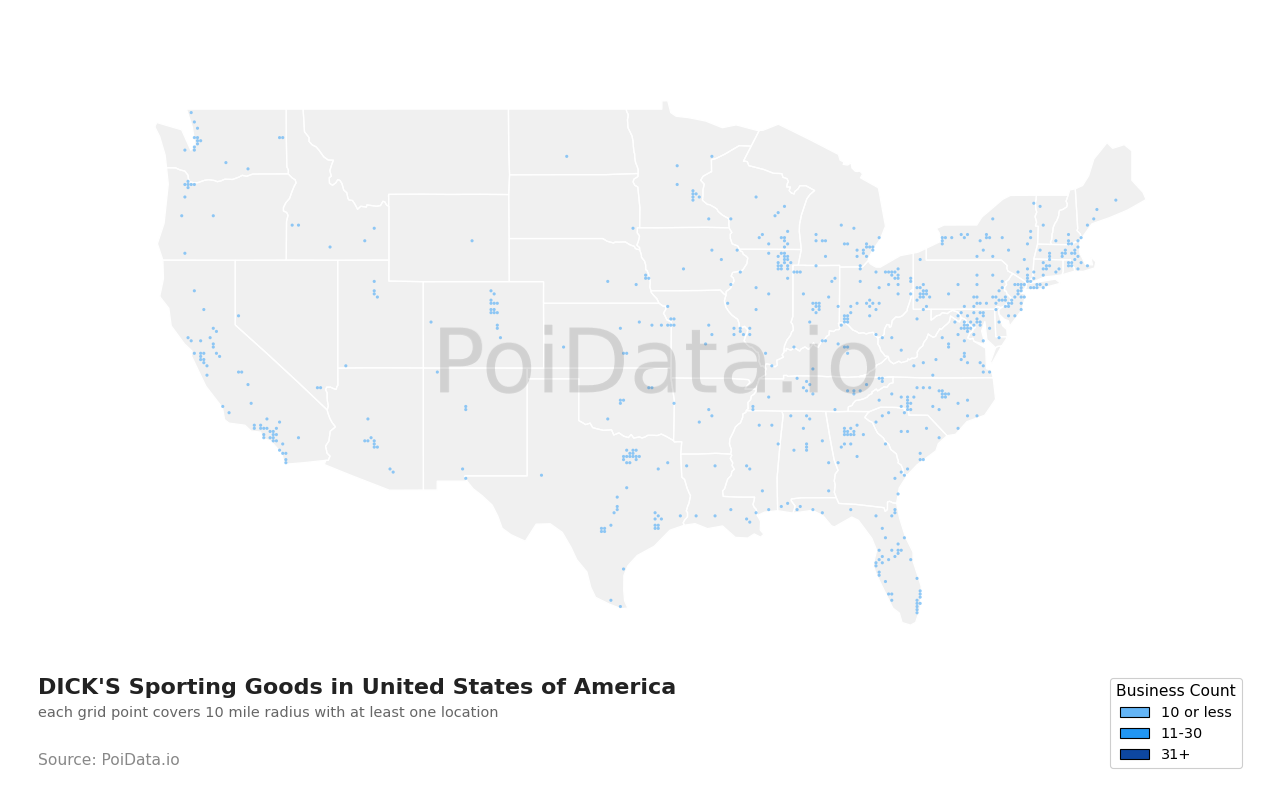 DICK'S Sporting Goods density map for United States