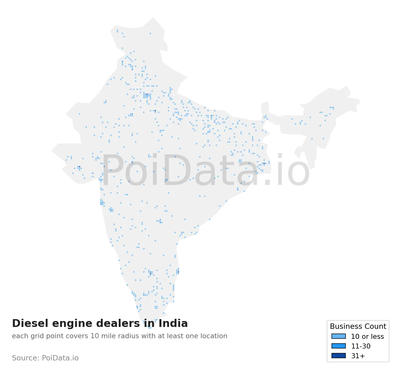 Diesel engine dealer density map for India