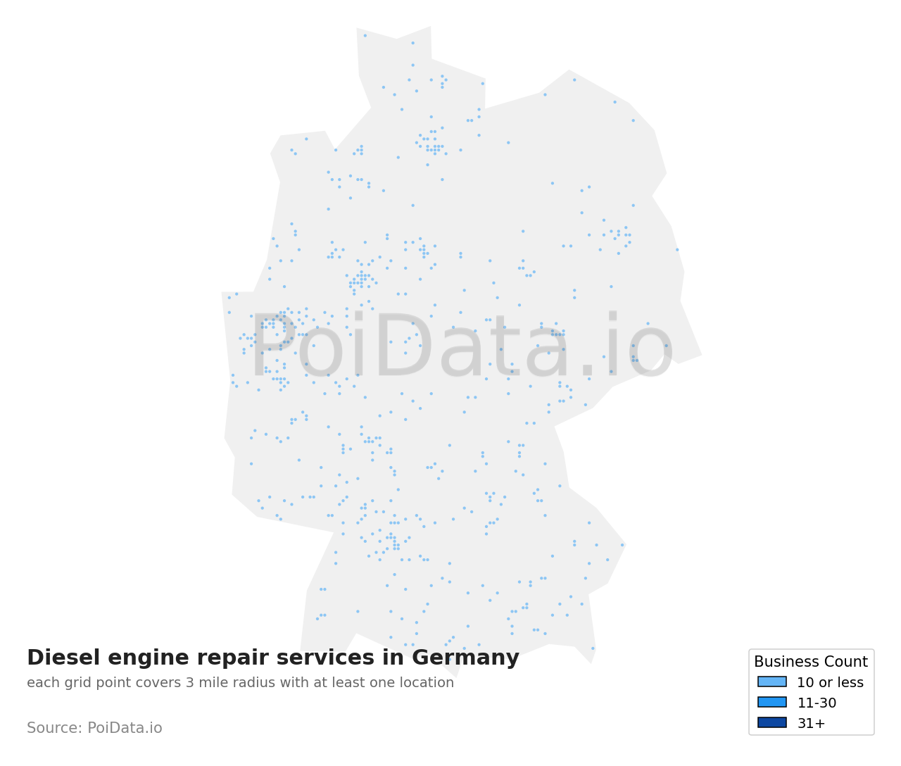 Diesel engine repair service density map for Germany