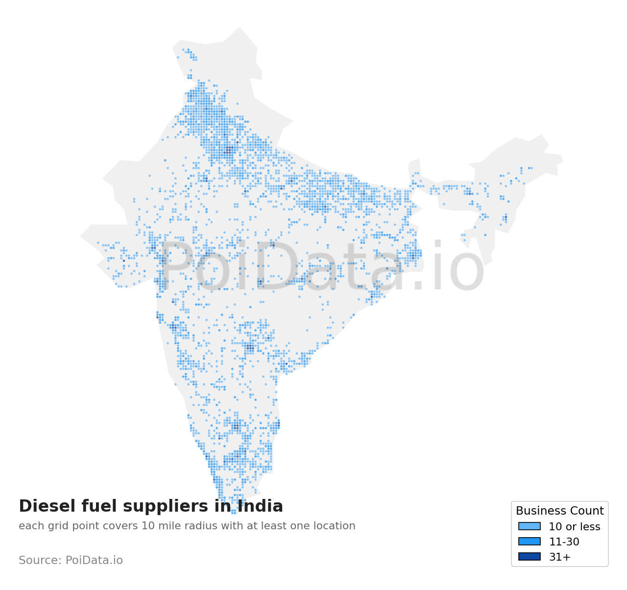 Diesel fuel supplier density map for India